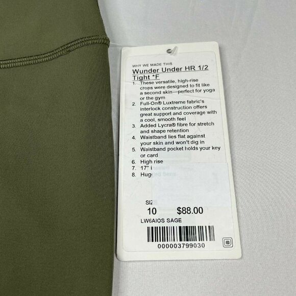 Lululemon Wunder Under High Rise Crop Legging  17" Sage Green NEW - Picture 6 of 14